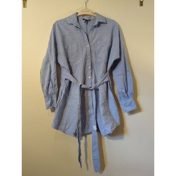 RTR Marissa Webb Emmerson Blue Long Sleeve Tie Waist Shirt Mini Dress Size Large - Picture 3 of 6